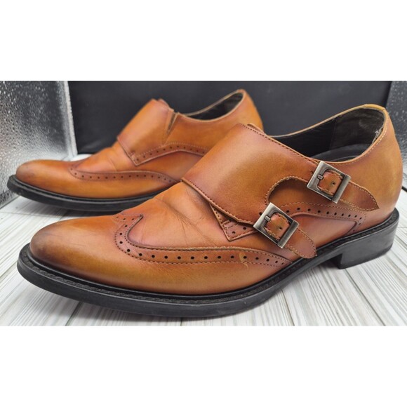 Chamaripa Men’s Double Monk Strap Shoes Brown Leather Dress Shoes Size EU 40 US